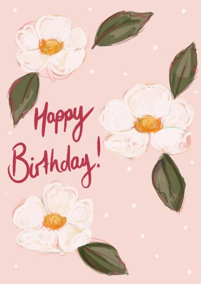 Birthday card with wild rose print created by Stephanie Webb-Bowen
