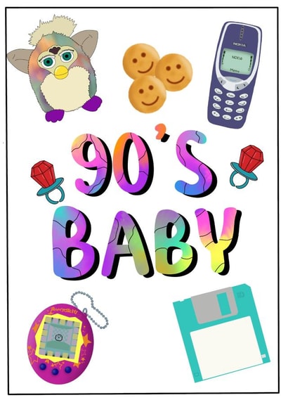 90’s Baby Birthday Card - Celebrate the 30’s with a throwback to the 90’s created by Lyndselizdesign 
