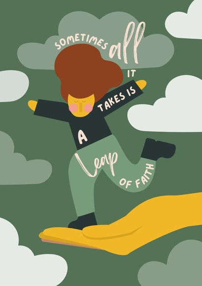 Cute Illustrated Good luck Card - Leap of Faith - You've got this created by Powerinmykindness
