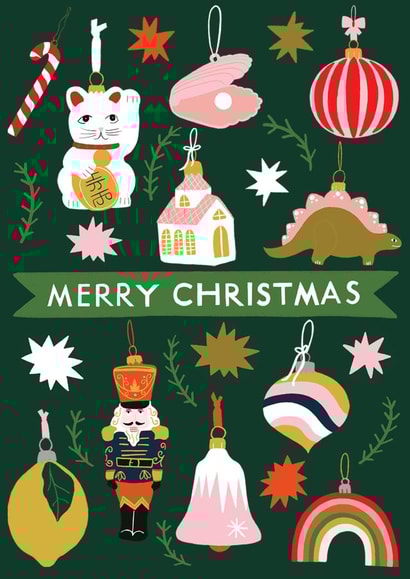 Retro- Pretty Christmas Card - Baubles- Cat- Merry Christmas- Nutcracker created by Jennifer Protheroe