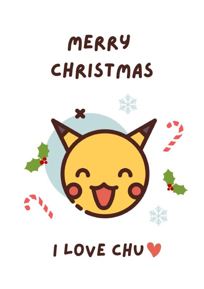 Cute Pokemon Christmas Card for Boyfriend, Girlfriend or Partner with Pikachu created by Lucky Jems Gifts