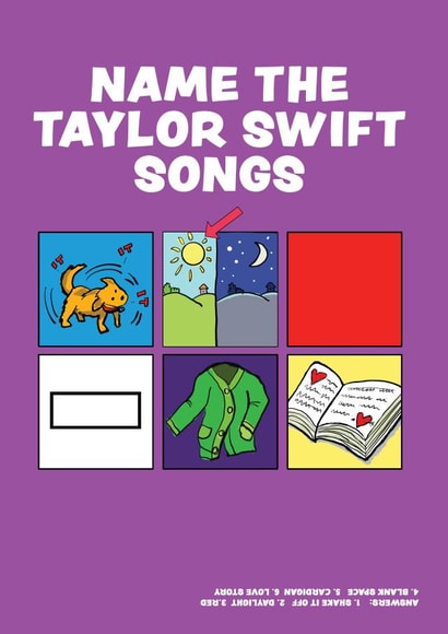 Fun Taylor Swift Card - Name the Songs created by MOJO Creative Studio