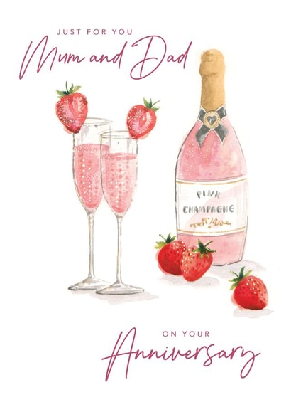 Mum and Dad Anniversary card - champagne - hand painted art created by Orchard Design House