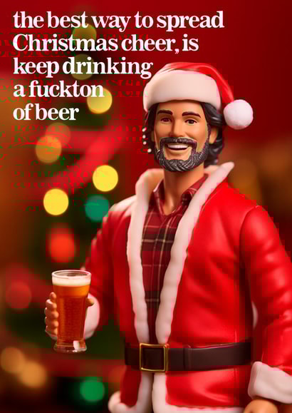 A funny Christmas card for your male friend of partner- Drinking Beer- created by Vanilla Frosting Studio