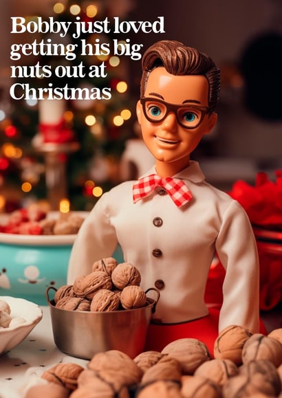 A funny a cheeky Christmas card for Men- Bobby's nuts created by Vanilla Frosting Studio