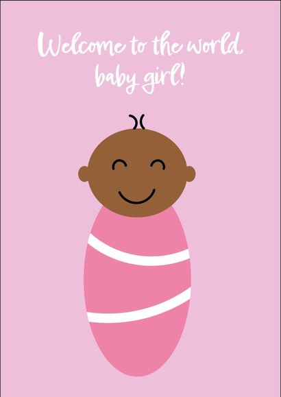 Cute New Baby Girl Card - Welcome To The World - Adorable Black Brown Baby created by SideHustleVibes