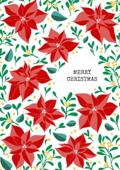 Poinsettia Christmas Card -Mistletoe Card -Christmas Flower -Merry Christmas created by Brightapril Art