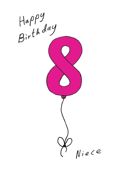 8th Birthday Card for your niece - pink eighth Balloon created by A Ray of Sunshine Cards