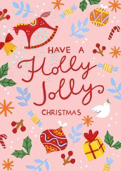 Pretty Illustrated Christmas Card - Have a Holly Jolly Christmas created by Olla