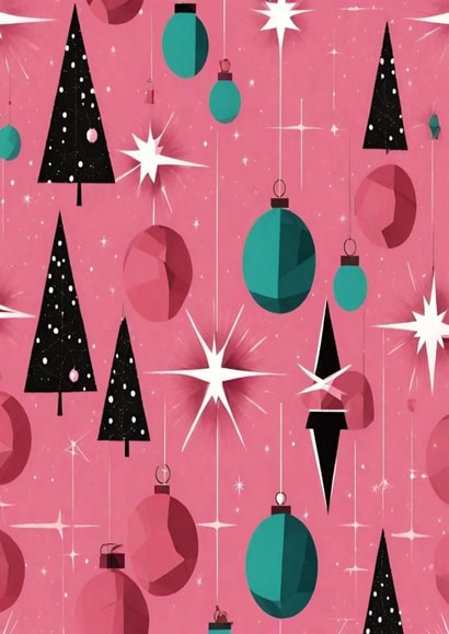 Cute mid century modern atomic retro pink Christmas card created by Atomicai Designs