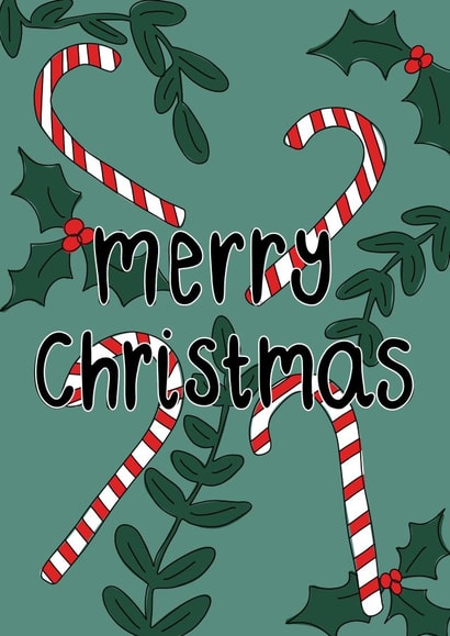 Cute candy cane and holly  christmas card created by Jellybun Designs