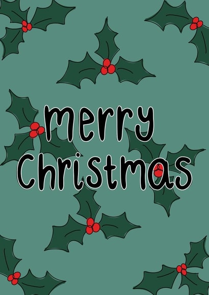 Cute hand designed holly christmas card created by Jellybun Designs