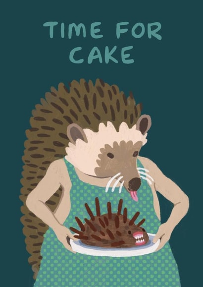 Cute Birthday Card For Loved One - Hedgehog Cake - Time for Cake created by summerdawnart
