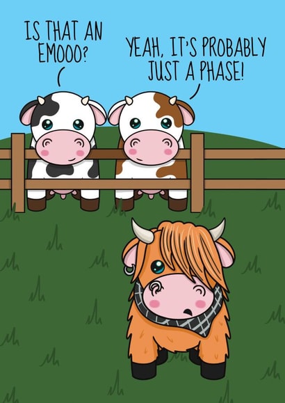 Funny Emo Humour Card - Emoo Cow created by @Cupsie's Creations