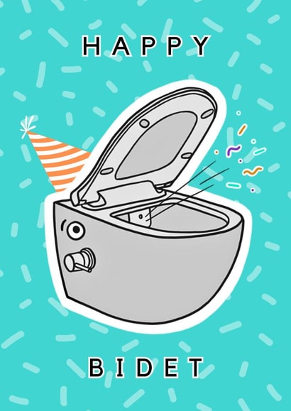 Cute funny illustrated birthday card for family or friends - Happy Bidet created by Katie Taylor