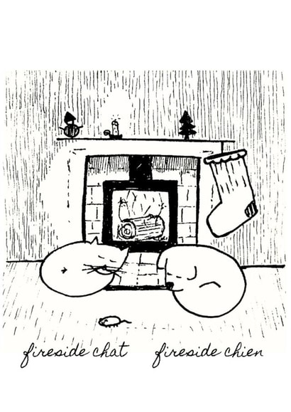 Christmas card - Winter Sketch - Fireside Chat Fireside Chien created by Harry Joseph