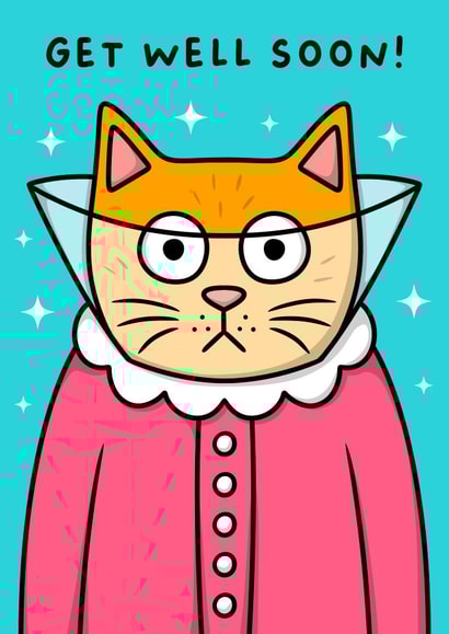 Cute Get Well Soon Card - Grumpy Cat in a Cone created by Wafflemamaart