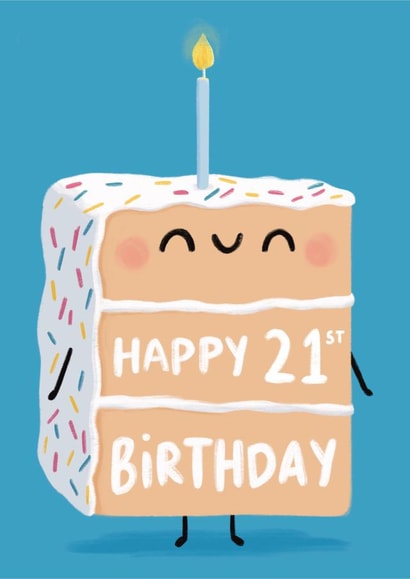 Cute Birthday Cake Card - Happy 21st Birthday created by Sophie Kent Illustration