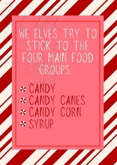 Elf Food Groups Movie Quote Candy Cane Christmas Card Funny Cute Humour card created by Annie Marie Prints
