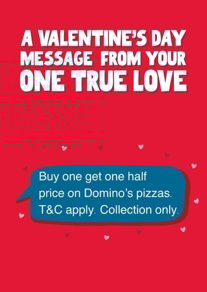 Funny Valentines Day Card - Dominoes - pizza lover created by Pickled Prints