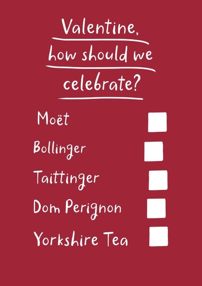Cute Valentine's Day card - Champagne - Yorkshire Tea created by Pickled Prints