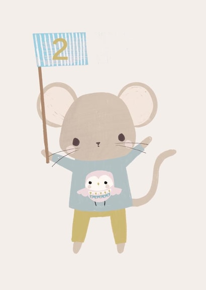 Cute Birthday Card - 2 Today - Mouse created by Vicky Carpenter