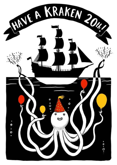 Cute Kraken 20th Birthday Card - For Him created by Jimmy Doodle