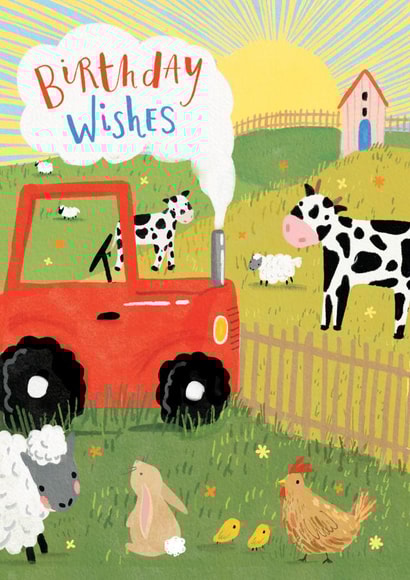 Cute Birthday Card - Farm yard animals - Birthday Wishes created by Louise Tiler