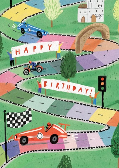 Fun Racing Car Card - Racing Track - Happy Birthday created by Louise Tiler