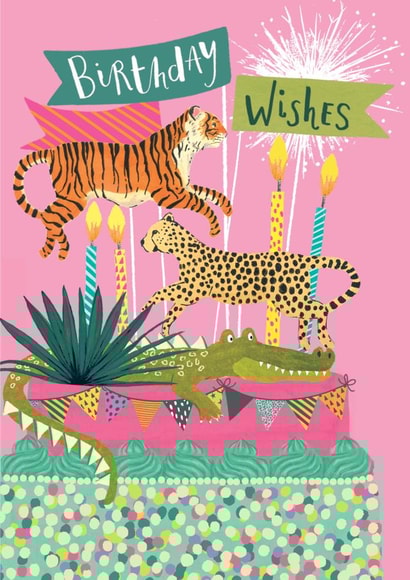 Fun Birthday Card - Animal Birthday Cake - Birthday Wishes created by Louise Tiler