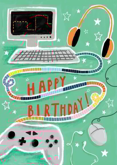Cute Birthday Card - for Him - Computer Game created by Louise Tiler