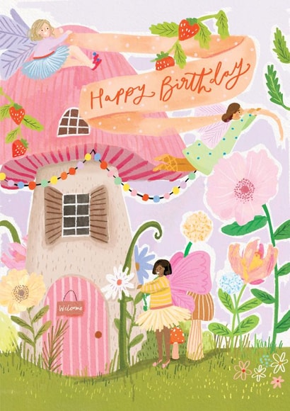 Cute Happy Birthday Card - for Her - Fairies created by Louise Tiler