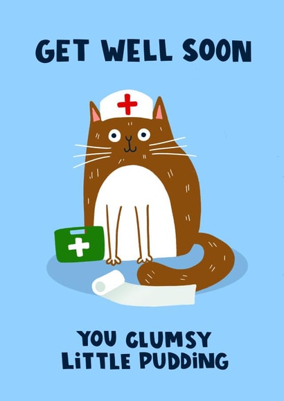 Funny Get Well Soon Card - Nurse Cat - Clumsy Pudding created by Lucy Maggie Designs
