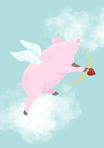 Funny Valentines Card with pig as Amor created by Creative Elle