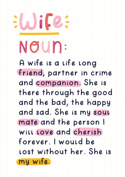 Heartfelt Valentine's Day Card - Wife - Dictionary Definition created by Joanne Hawker