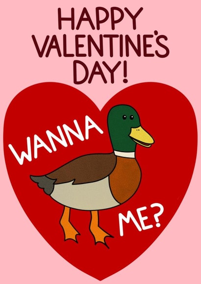 Funny Valentine’s Day Card - Wanna Duck Me? created by Doris Dishcloth