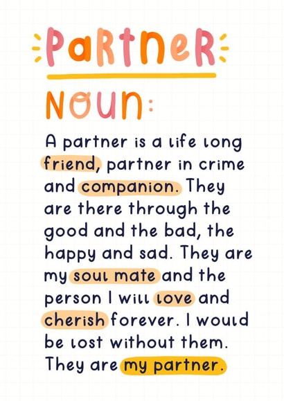 Heartfelt Valentine's Day Card - Partner - Dictionary Definition created by Joanne Hawker