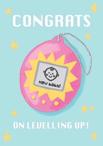 Cute Tamagotchi Card - Level Up - New Baby Y2K Retro created by Molly Harper