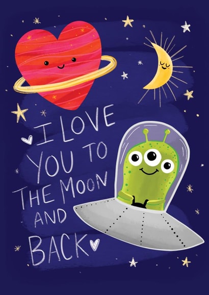 Cute Valentine's Day Card - Adorable alien in outer space created by Fox Card Co