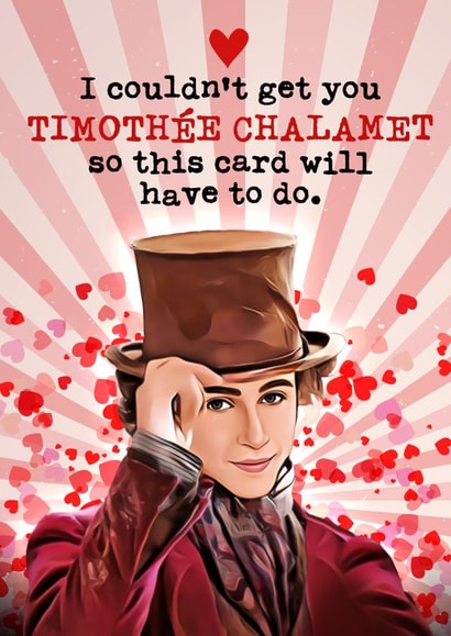 Funny Timothée Chalamet Valentine's Card - Willy Wonka created by Mrs Best Paper Co.
