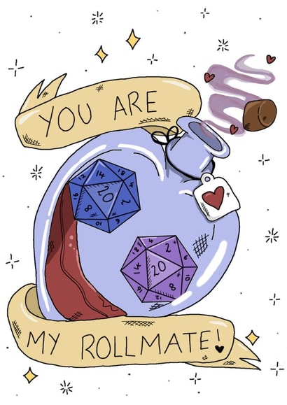 Cute Nerdy Love Day Card - Fantasy - Rollmate - Anniversary Card created by Aweirdandwonderful🍄