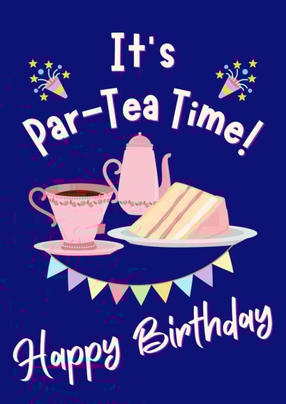 Tea Lovers Birthday Par-Tea! Birthday Teatime Funny - Cake and Cuppa Bunting Fun created by Dara, Ceramic Scripture