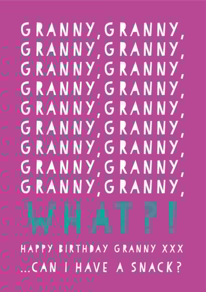 Funny Granny Birthday card - Snack Card - Granny created by Heather Alstead Design LTD