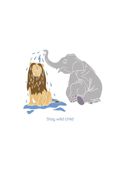 Cute Safari Card - Lion & Elephant - Stay wild child created by Hele Jelly Bean