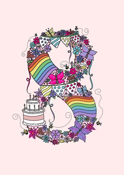 Pretty Birthday Card - 8 Today - Illustrated created by Jenny Wren Designs