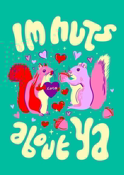 Squirrel Valentine's Day Card - Cute colorful vintage style Valentine's Day Love created by Kelley Dillon