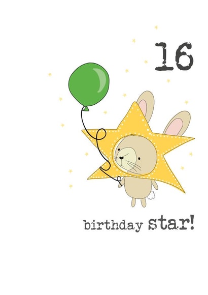 Cute 16th Birthday - Star Rabbit created by Dandelion Stationery