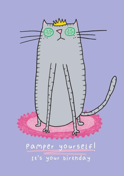 Cute Cat Birthday Card- Pamper Yourself Design created by Heather Buchanan