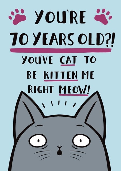 Funny Cat Pun Birthday Card -  70th created by Jimmy Doodle