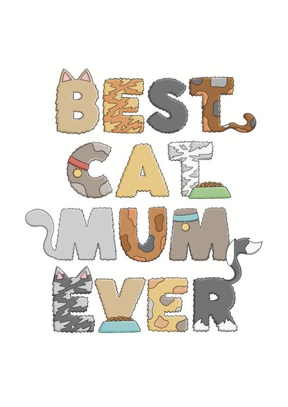 Cute Cat Themed Mothers Day Card - Best Cat Mum Ever created by Kate Lanxon